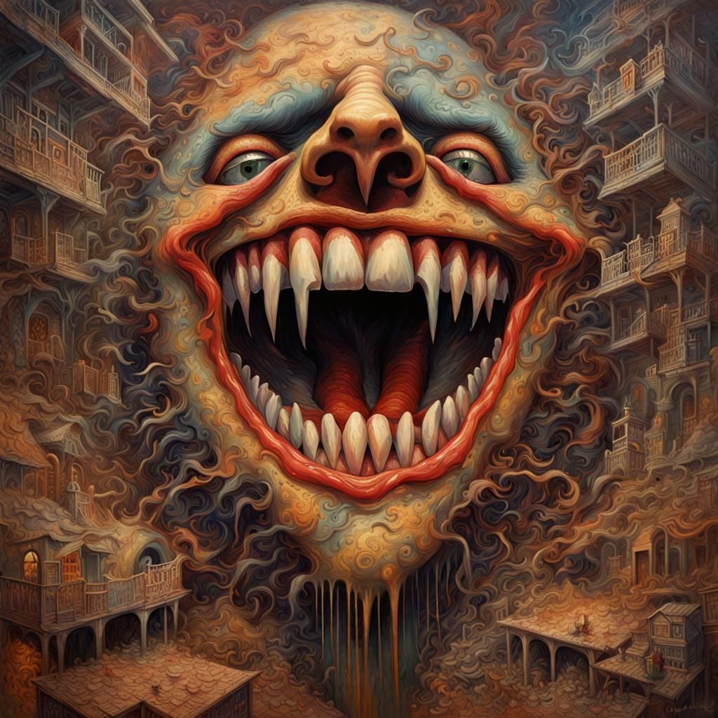 Horror Painting of a Joyful Smiling Face