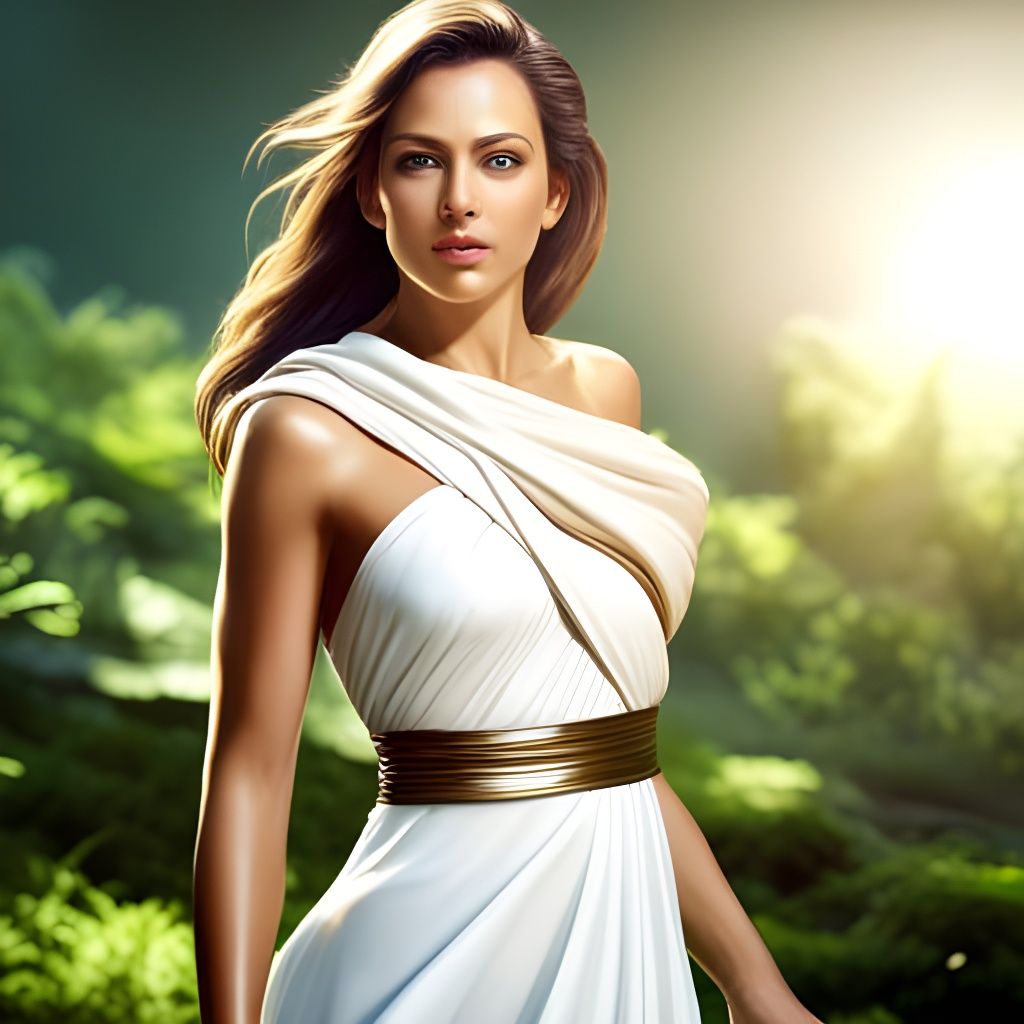 Dramatic Forest Woman in Sunlight, Hyperrealistic 4K