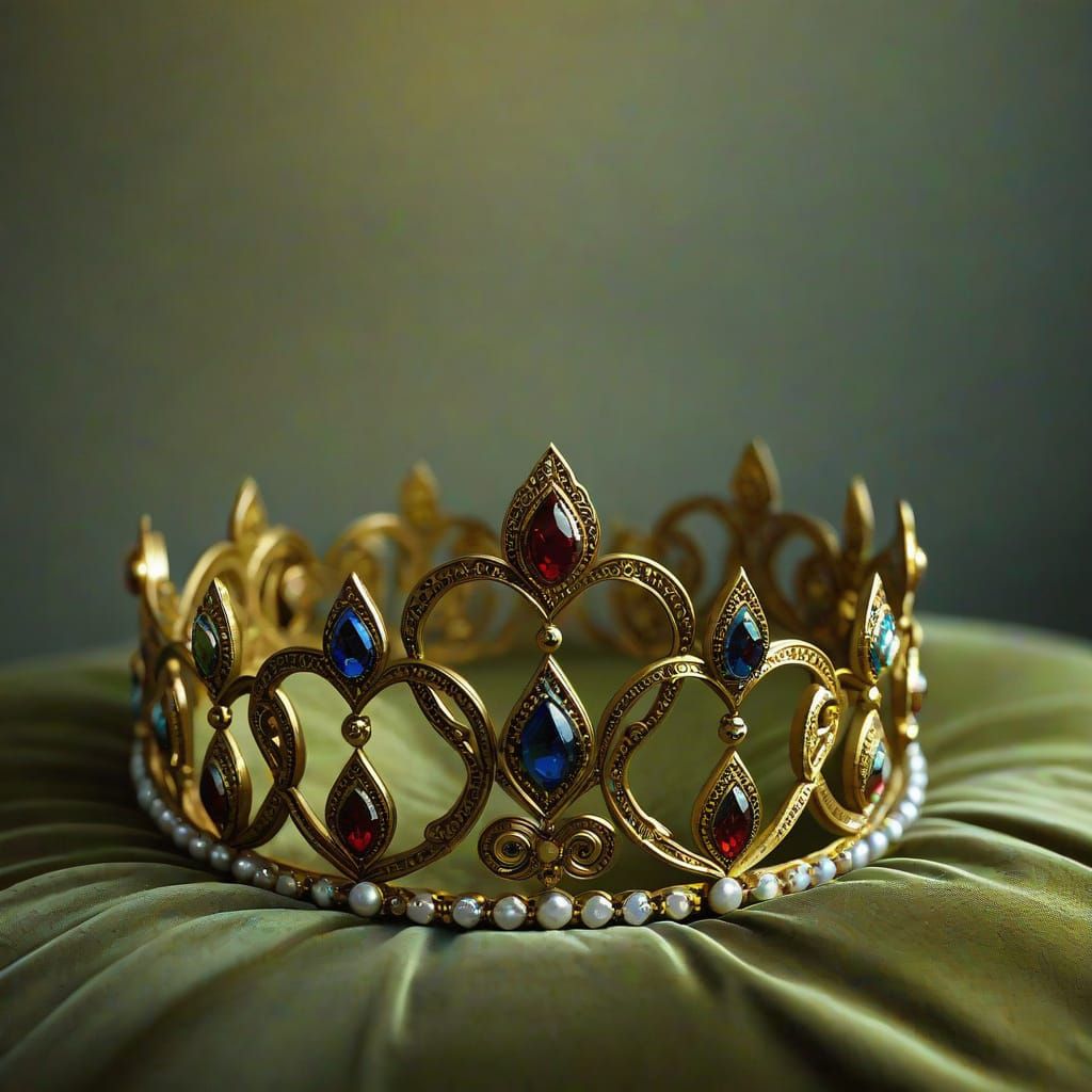 Majestic Golden Crown on Velvet Pillow