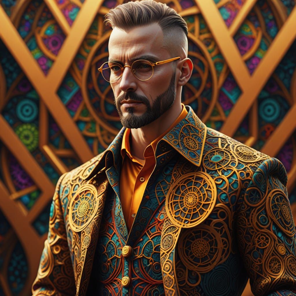 Bald Man Portrait in Sacred Geometry Style