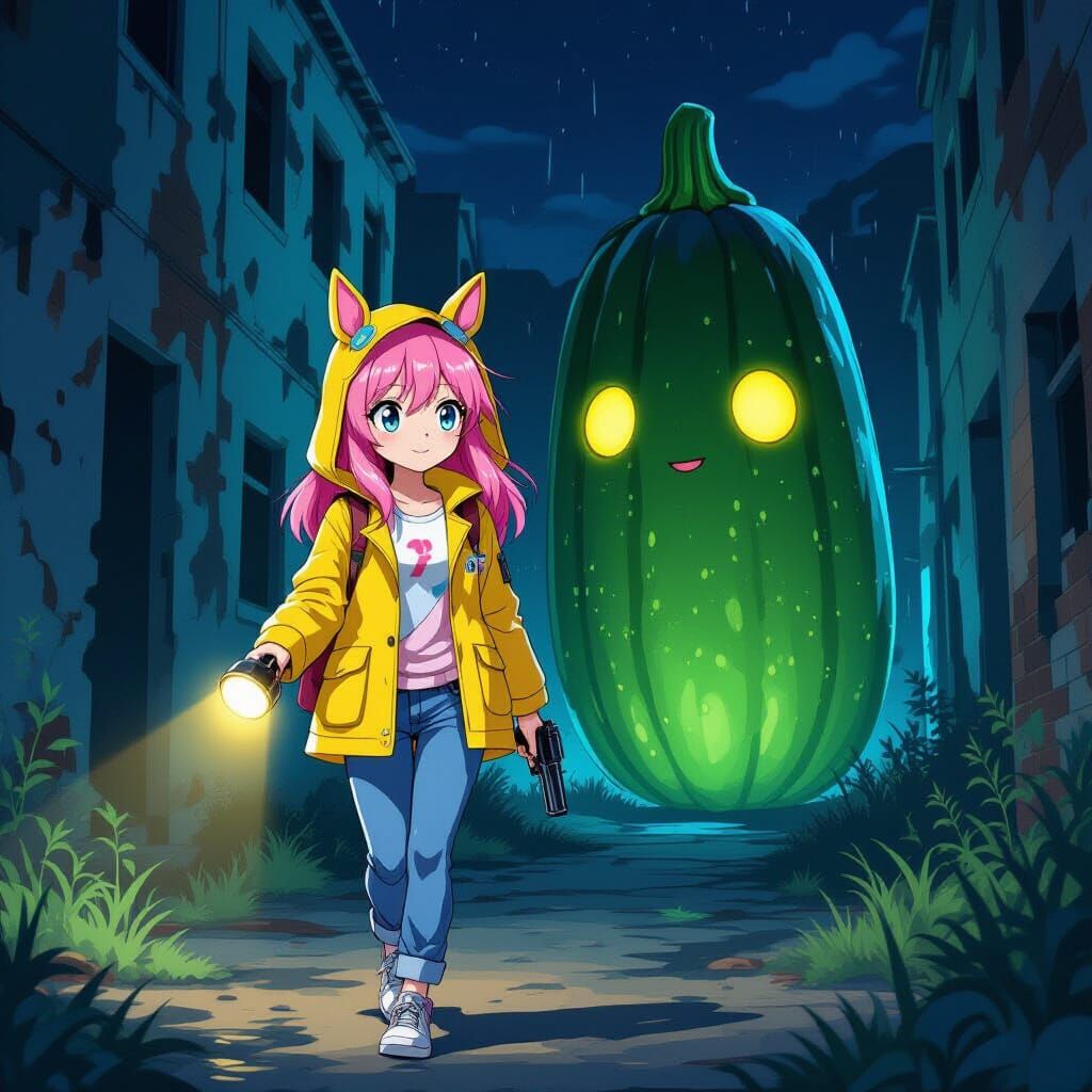 Anime Girl Exploring Abandoned Building in Studio Trigger St...