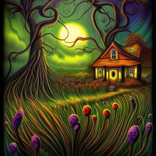 Halloween Wheat Field Fantasy in Expressionist Style