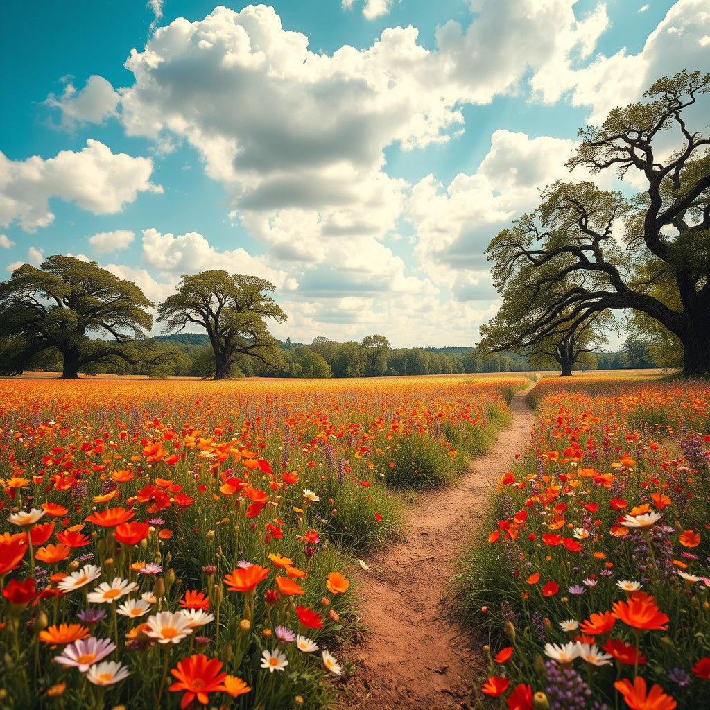 Vibrant Wildflower Field Landscape in Photorealistic Style