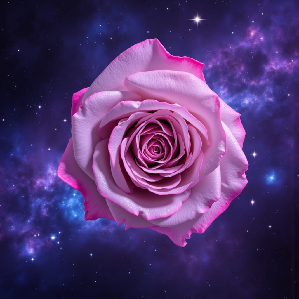 Surreal Cosmic Rose Blooms in Vibrant Galaxy