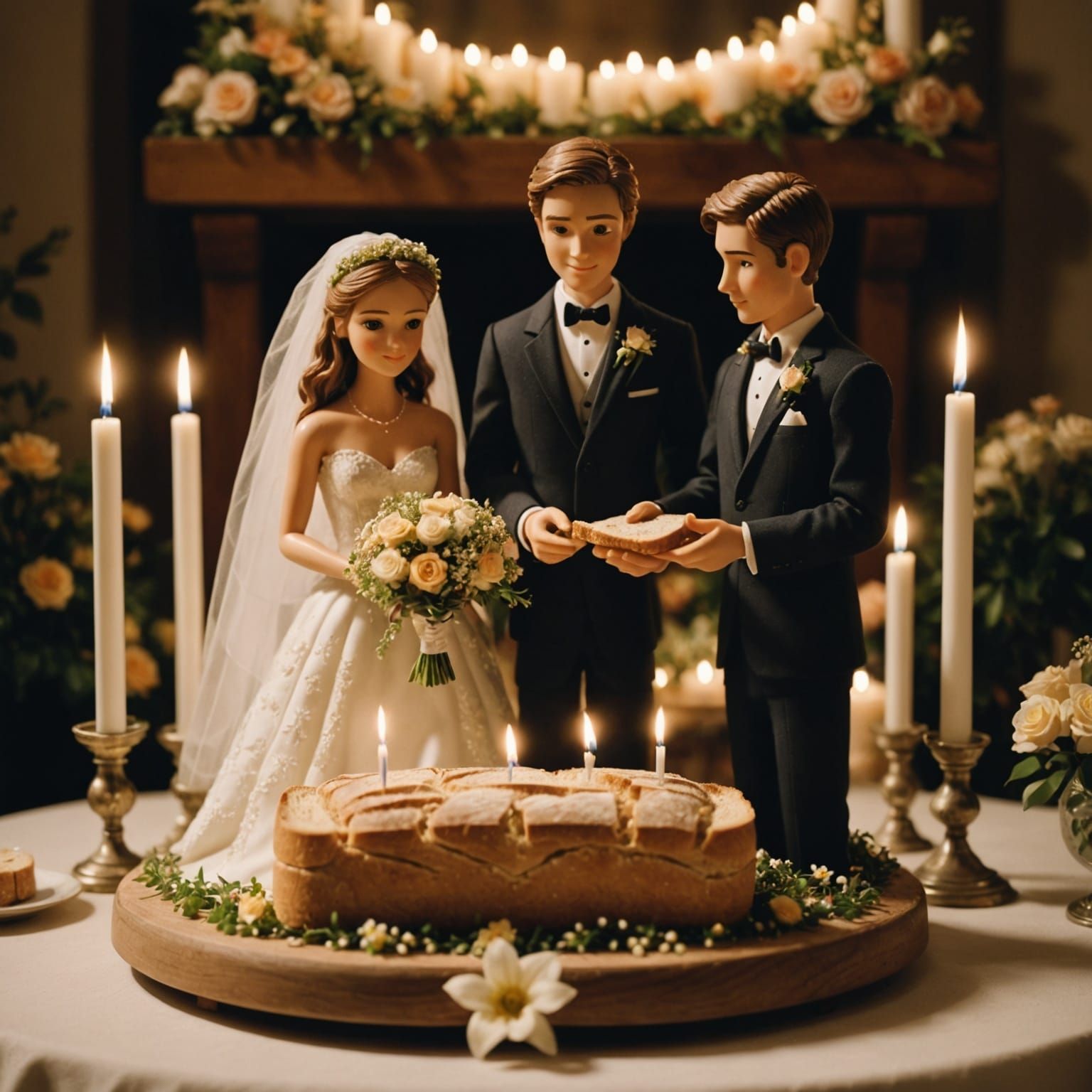 Whimsical Bread Wedding in Miniature, Cinematic Style