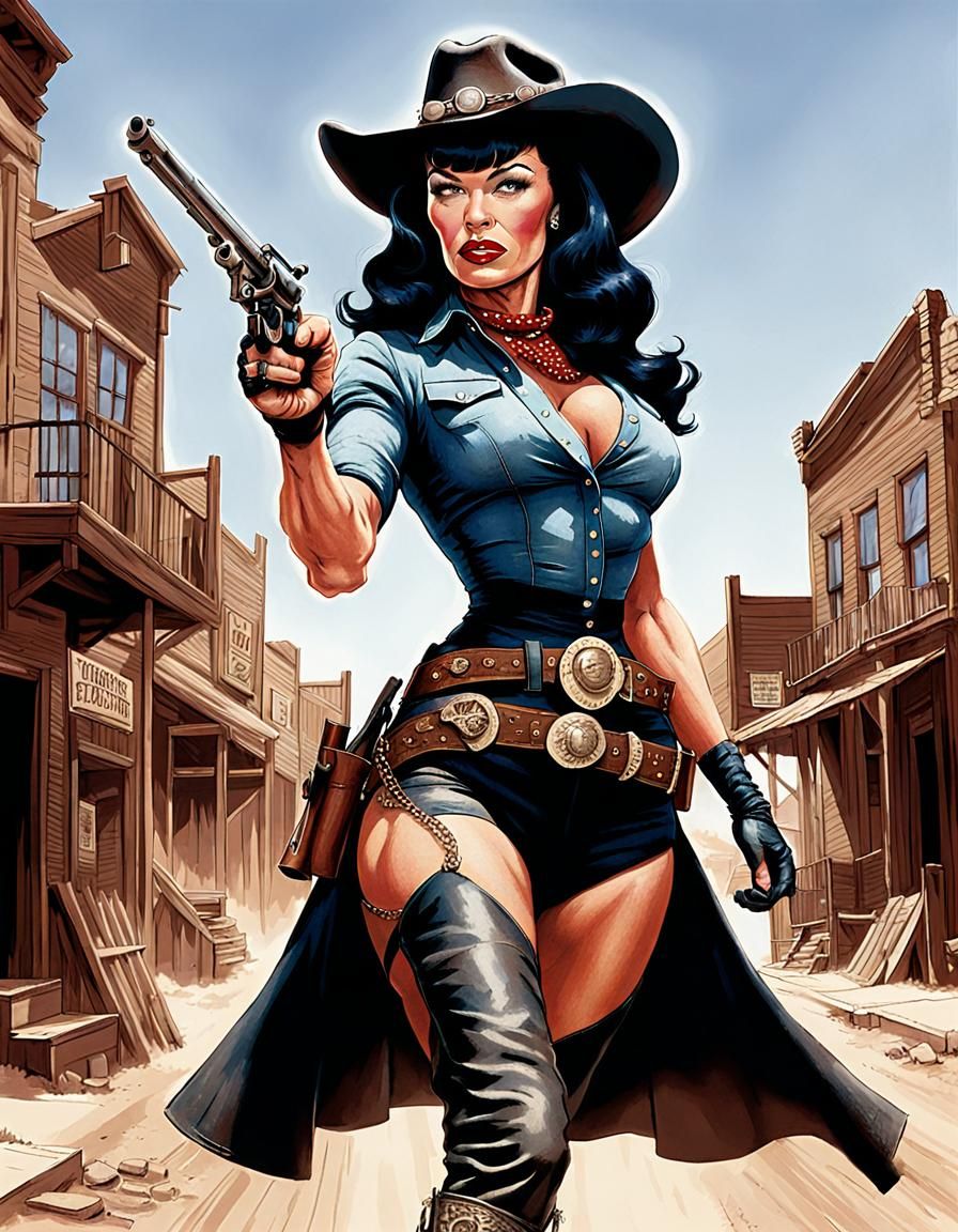 Bettie Page as Old West Gunfighter Illustration