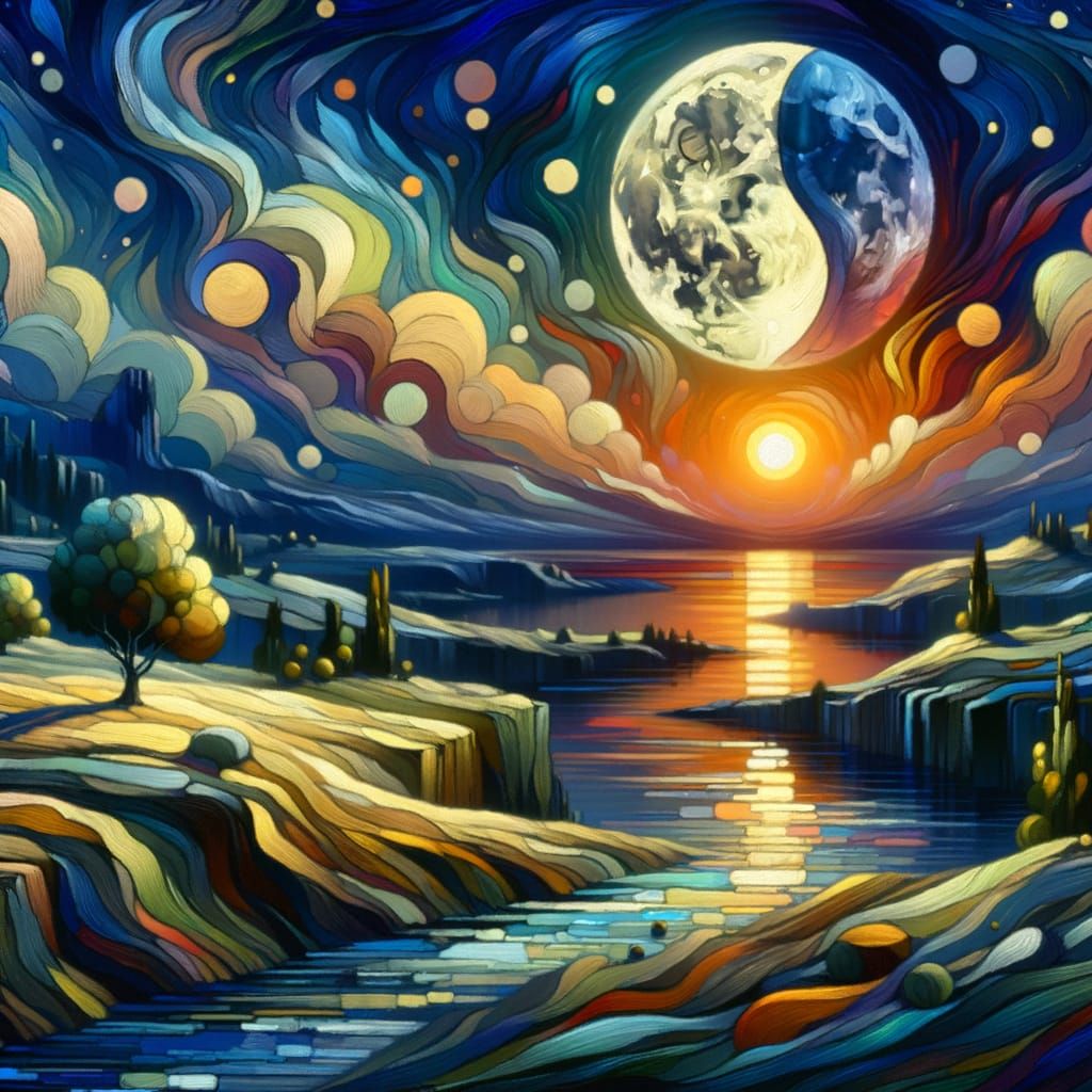 Alien Moonrise in Impasto Cubist Style