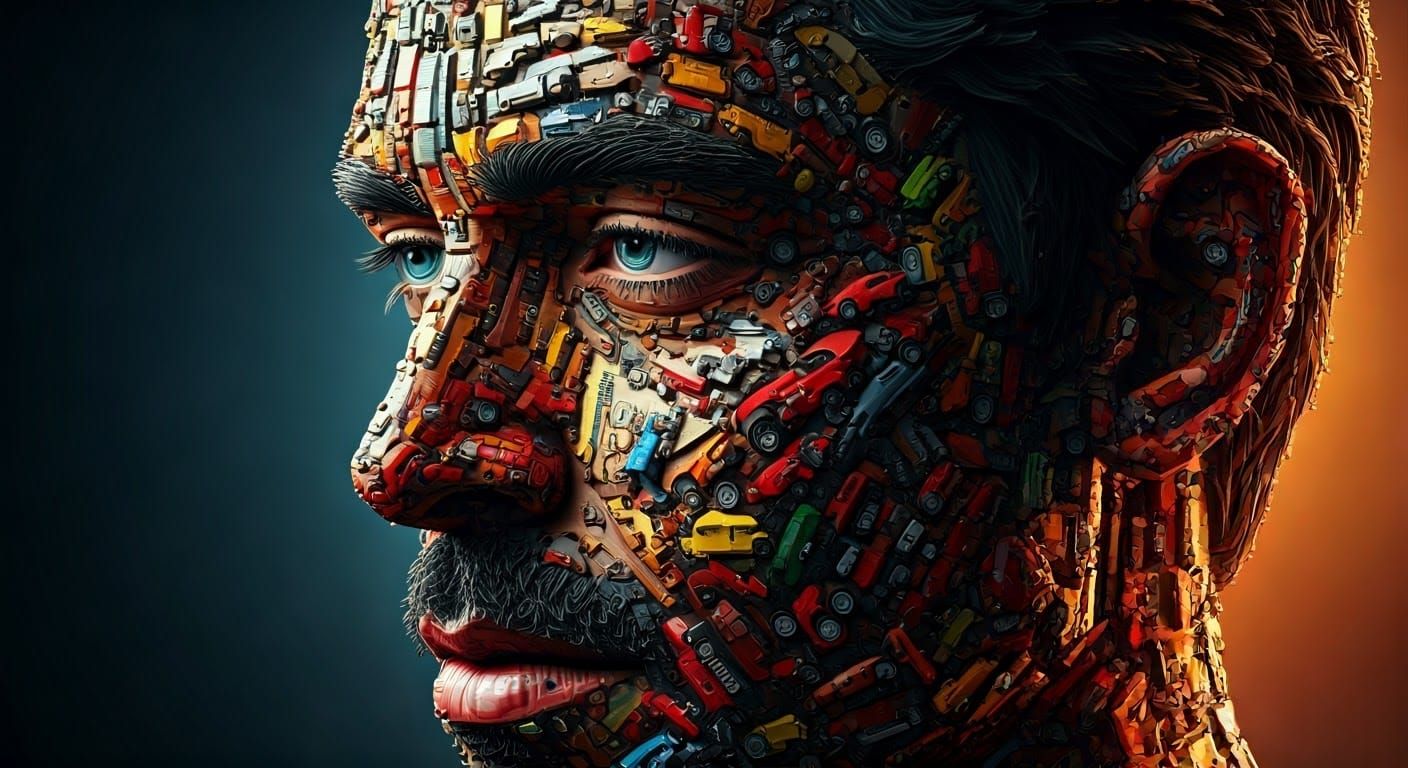 Hyperrealistic Lego Car Face in 3D Splash Art