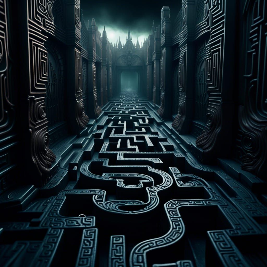 Dark Creepy Maze in Digital Matte Painting Style