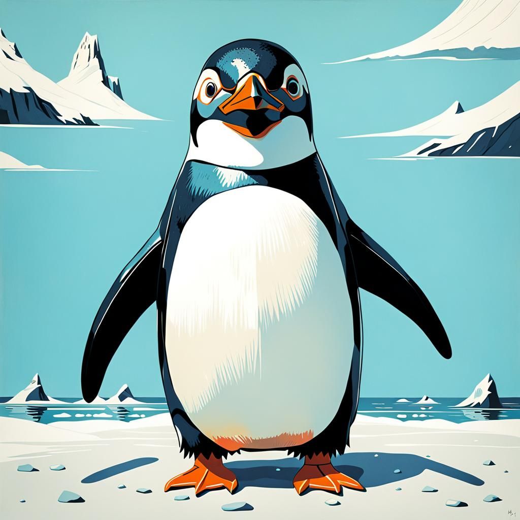 Happy Cyborg Penguin Digital Illustration