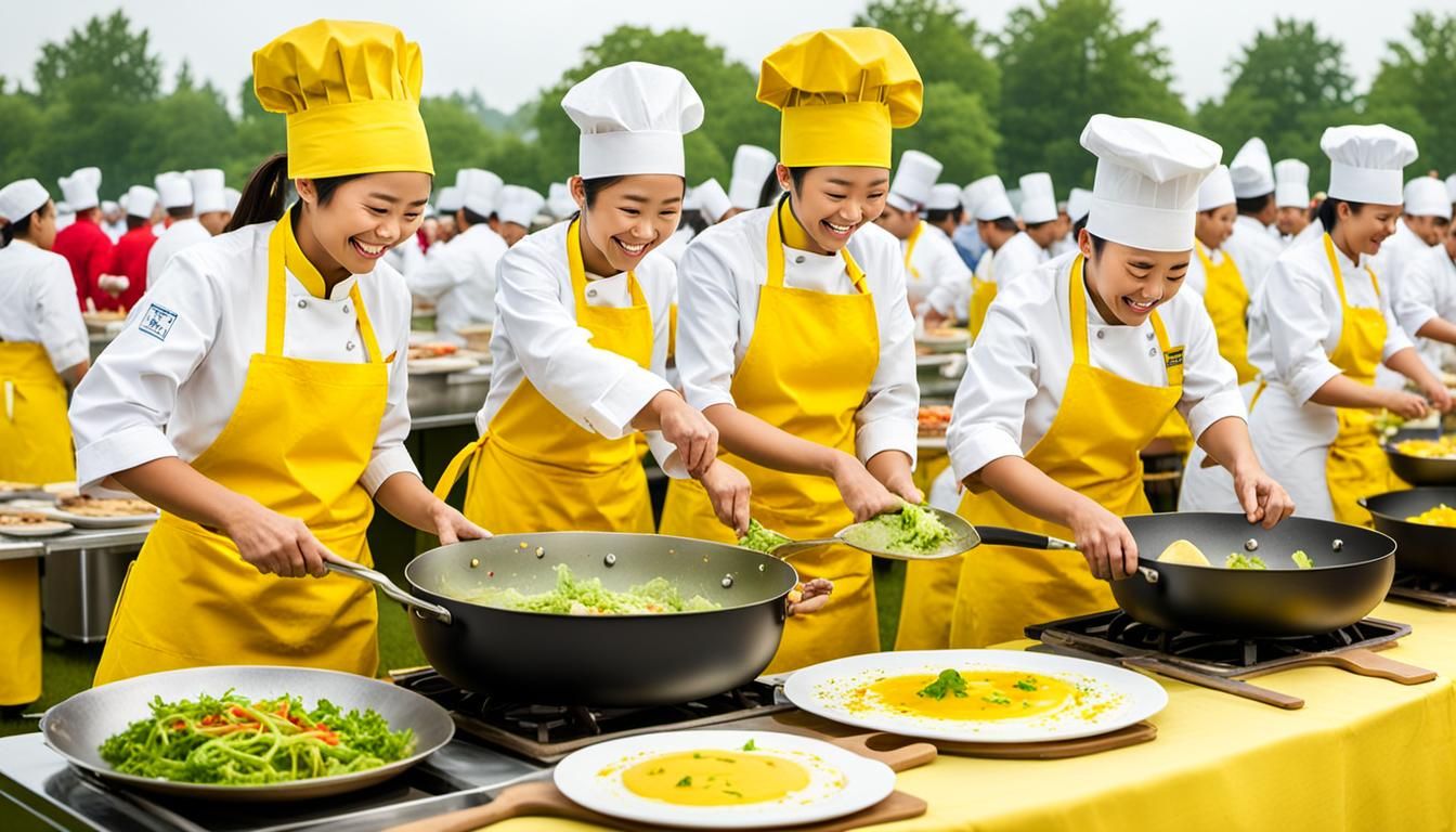 Twin Chefs Prepare Feast in Sunny Outdoor Setting