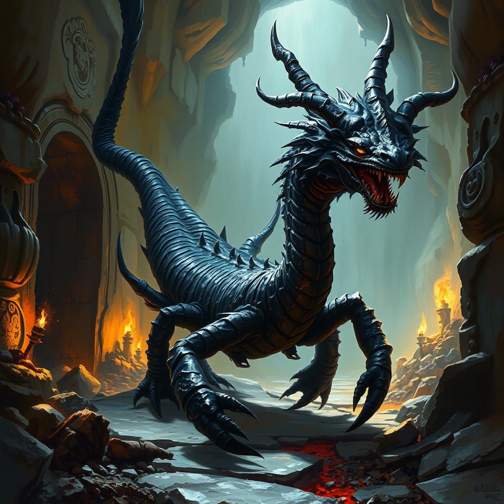 Majestic Scorpion Dragon Embarks on a Dark Limestone Dungeon...
