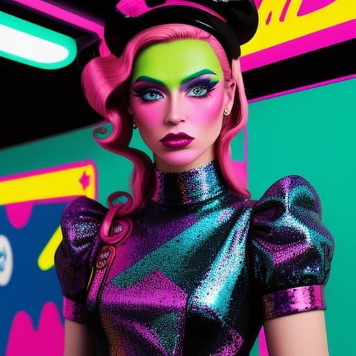 Cross-dresser Poses in Subway in Pop Art Style