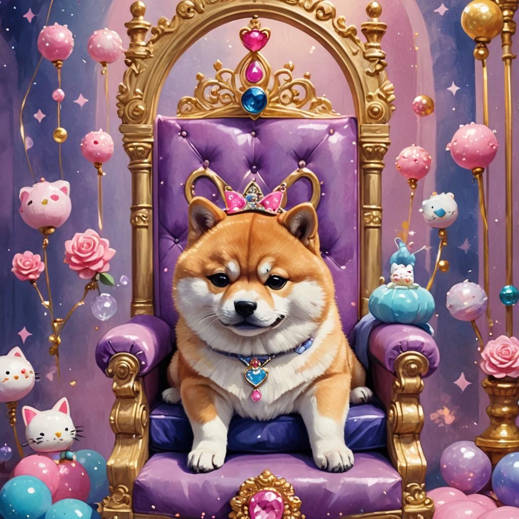 Whimsical Shiba Inu on Throne: Fantasy Concept Art