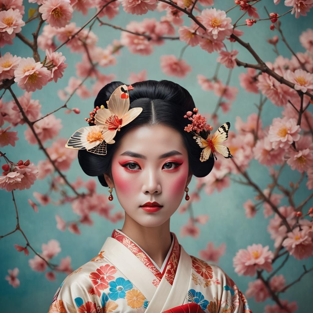 Madame Butterfly Portrait in Surreal Style