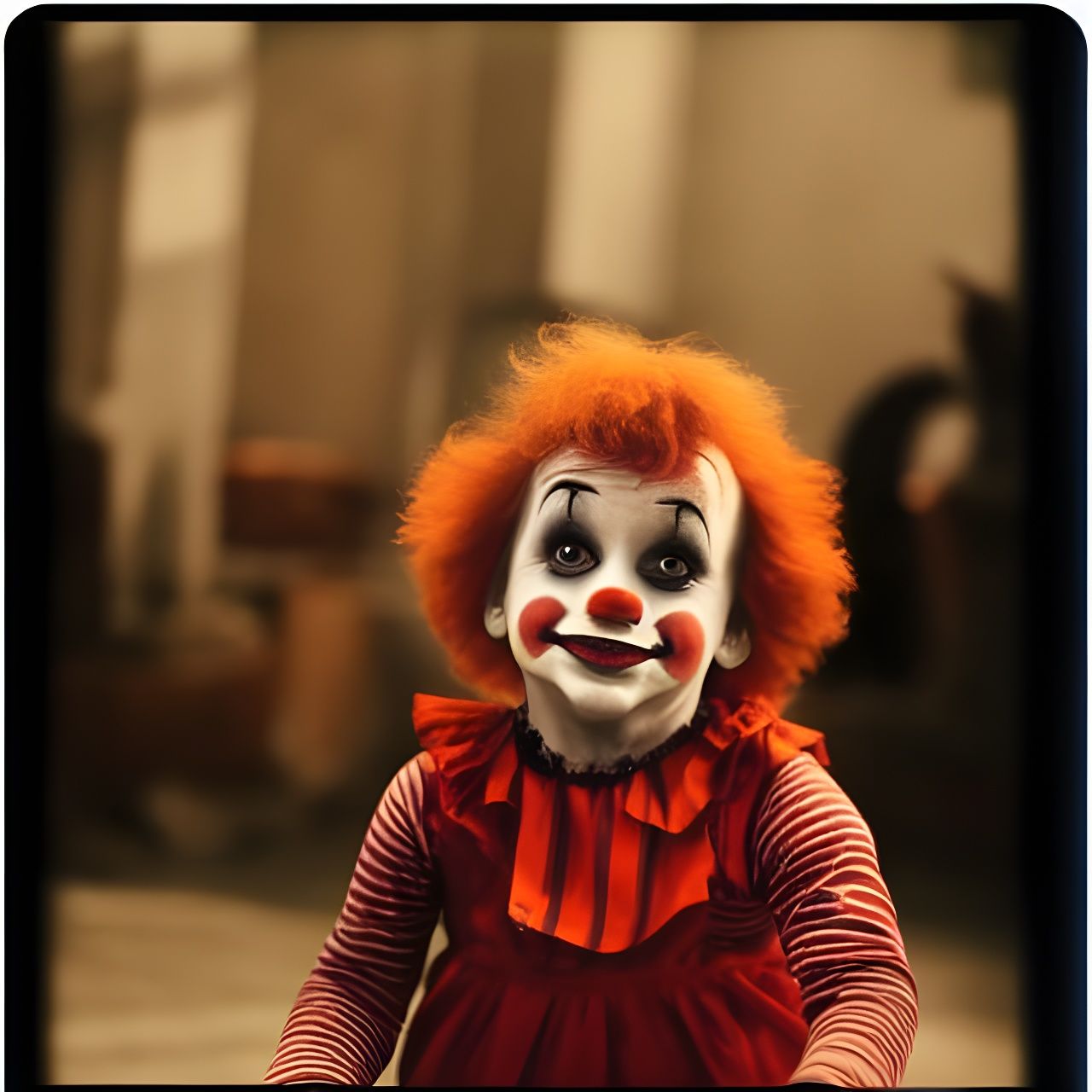 Possessed Baby Clown in Vintage Polaroid Style