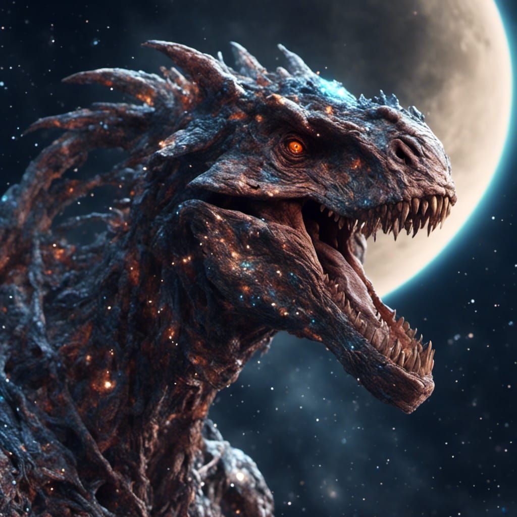 Dinosaur Man in Galaxy, Detailed 3D Art