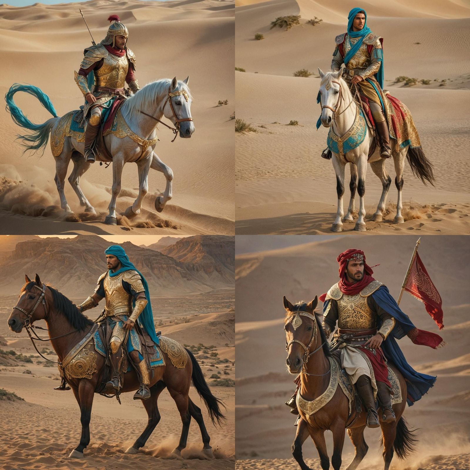 Middle Eastern Warrior on Horseback in Desert