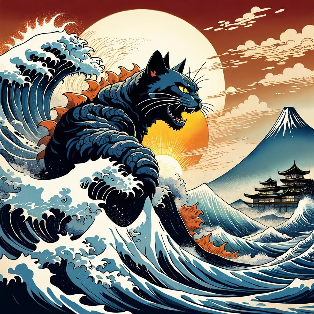 Catzilla Attacks: Japanese Art Style