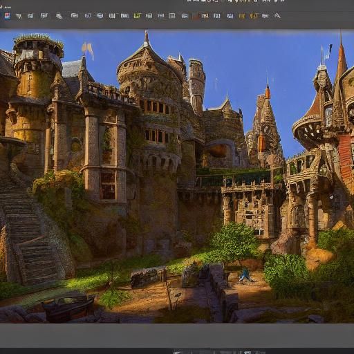 Majestic Castle with Giant Creature in Fantasy Landscape