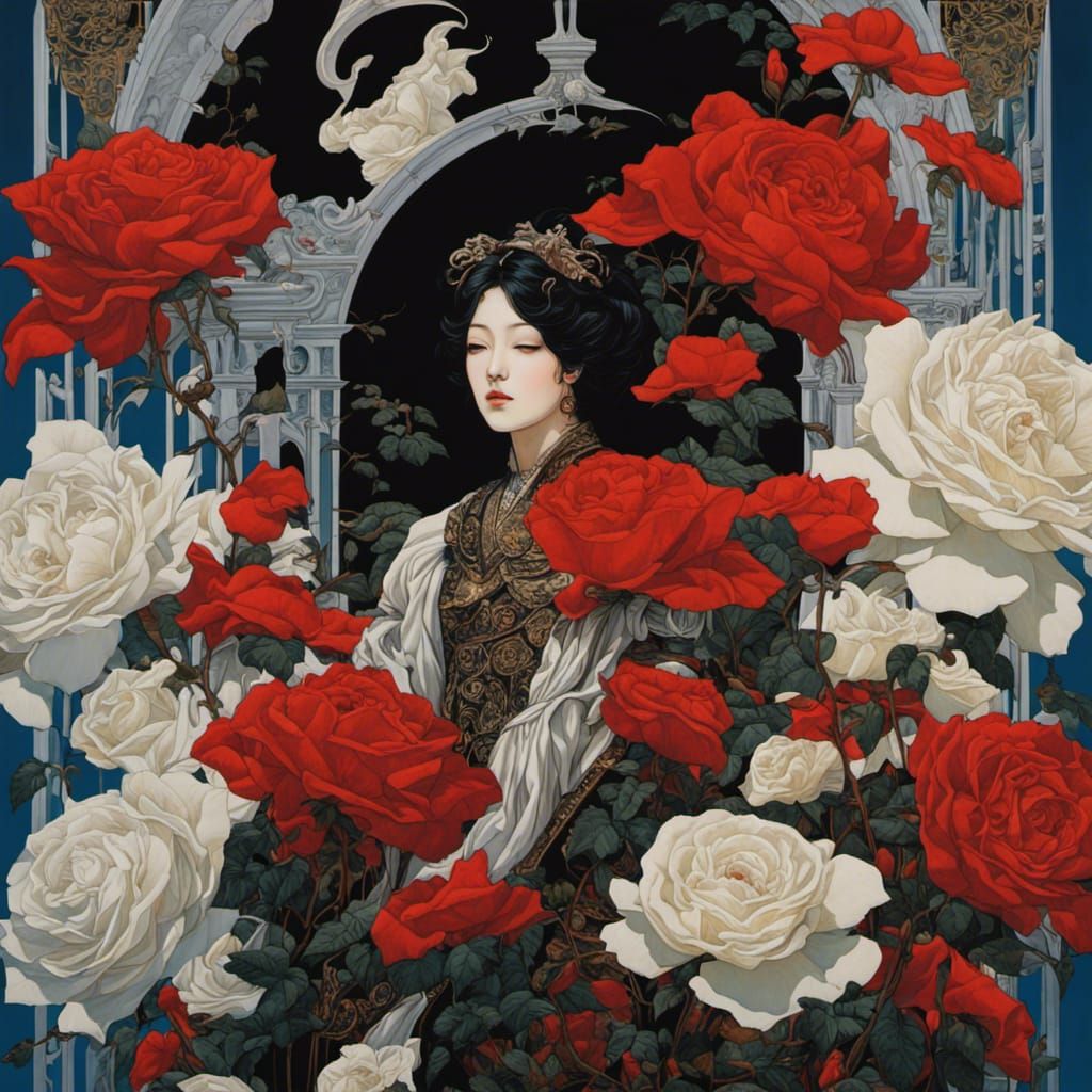 Neo-Gothic White Roses in Vivid, Rich Colors