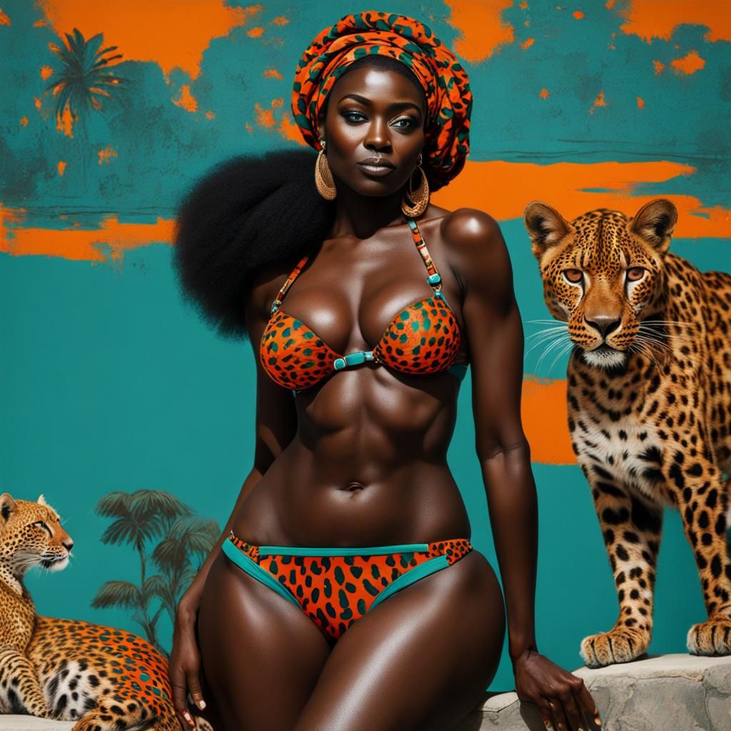 Leopard Bikini: Modern Ink Painting of a Woman