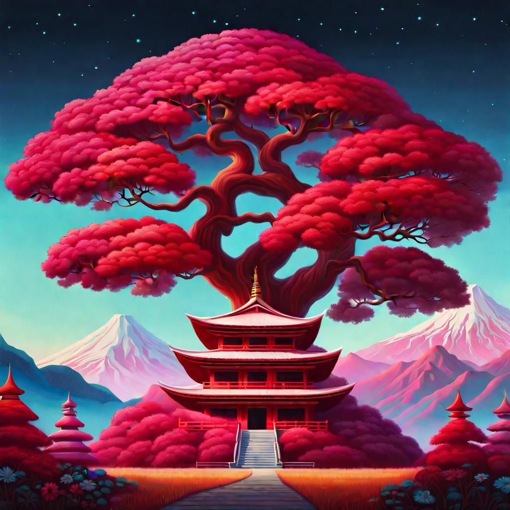 Psychedelic Tree with Mountains, Digital Pop Art