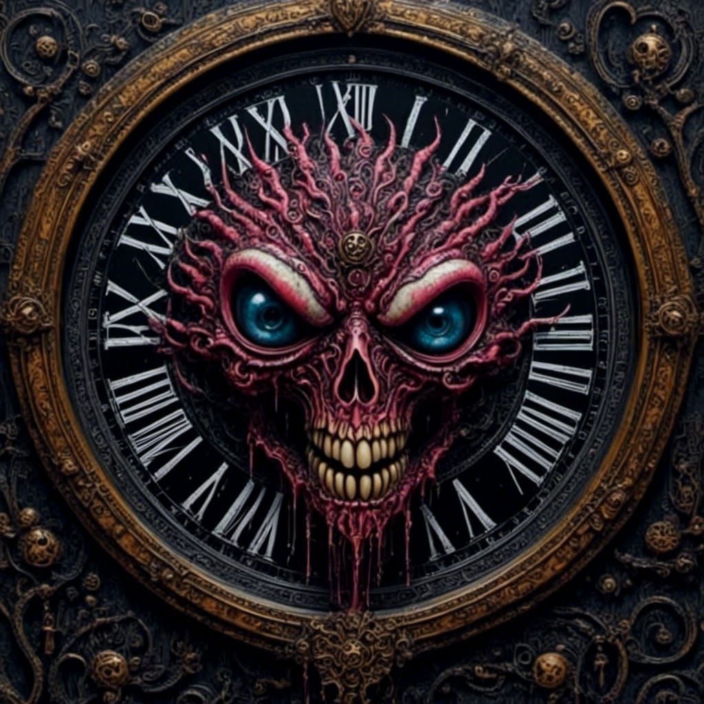 Infernal Gothic Clock Tower in Dark Fantasy Art