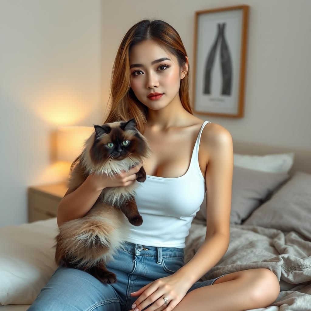 Woman with Cat in Rococo Bedroom, 8K