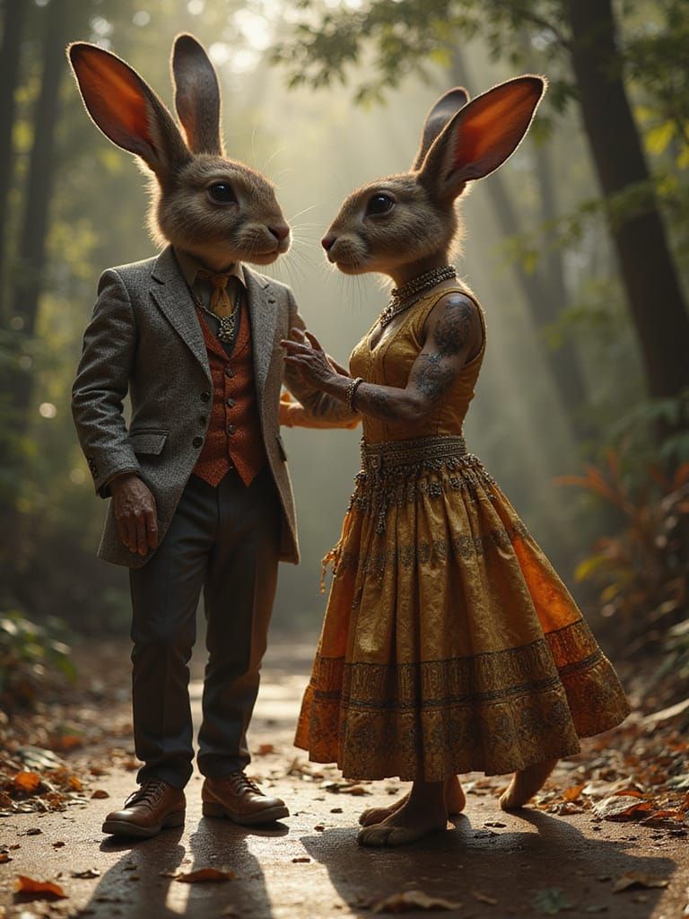 Rabbit King and Queen Dancing in Fantasy Equatorial Guinea