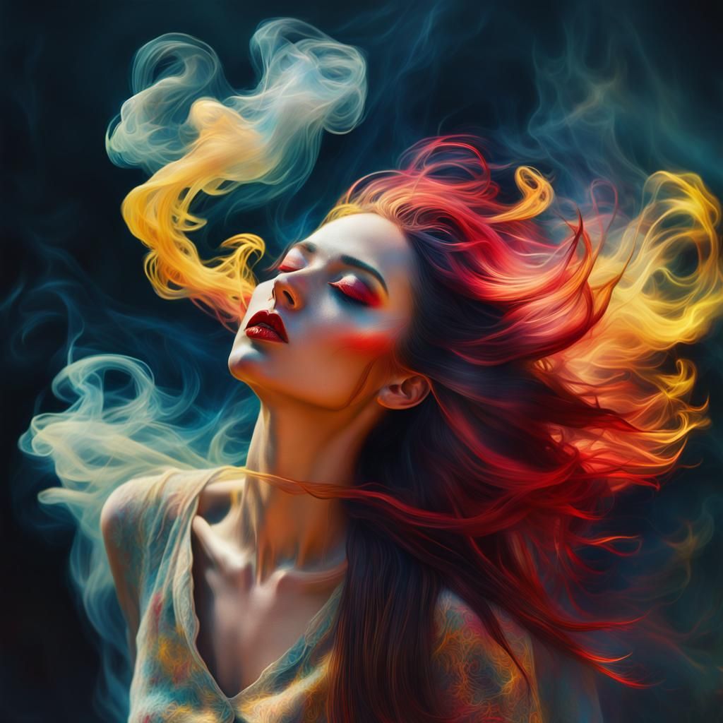 Ethereal Woman in Smoke: A Surrealist Portrait