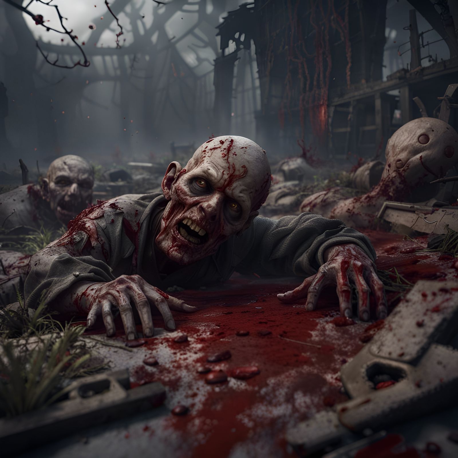 WWII Battlefield: Bloody Zombie Corpses in Detailed Matte Pa...