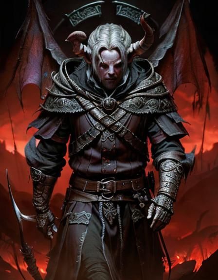 Tiefling Ranger with Longbow in 3D Cinematic Style