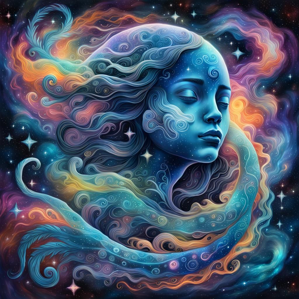 Ghostly Pisces in Cosmic Peruvian Art Style