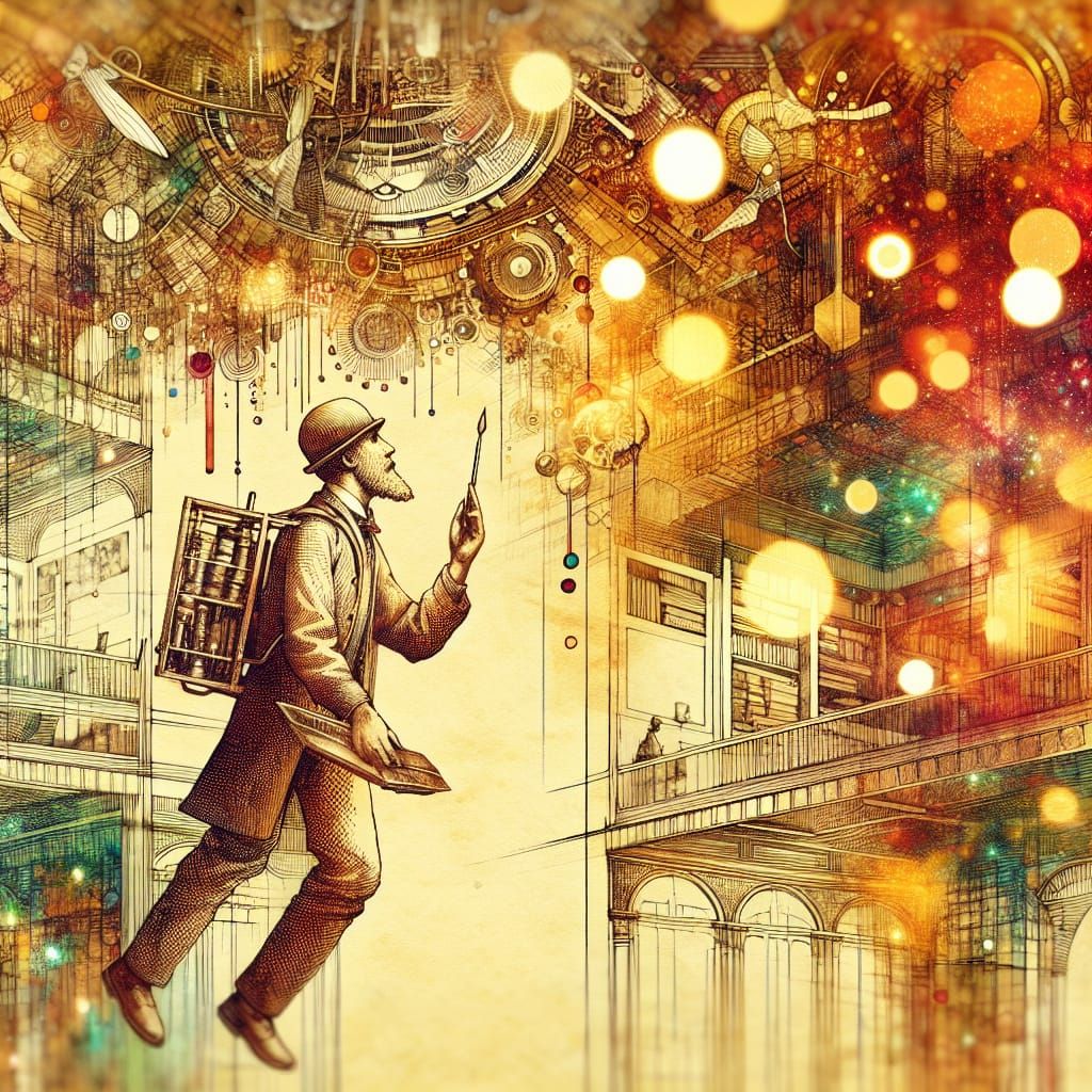 Woman Walks on Ceiling in Surreal Illustration