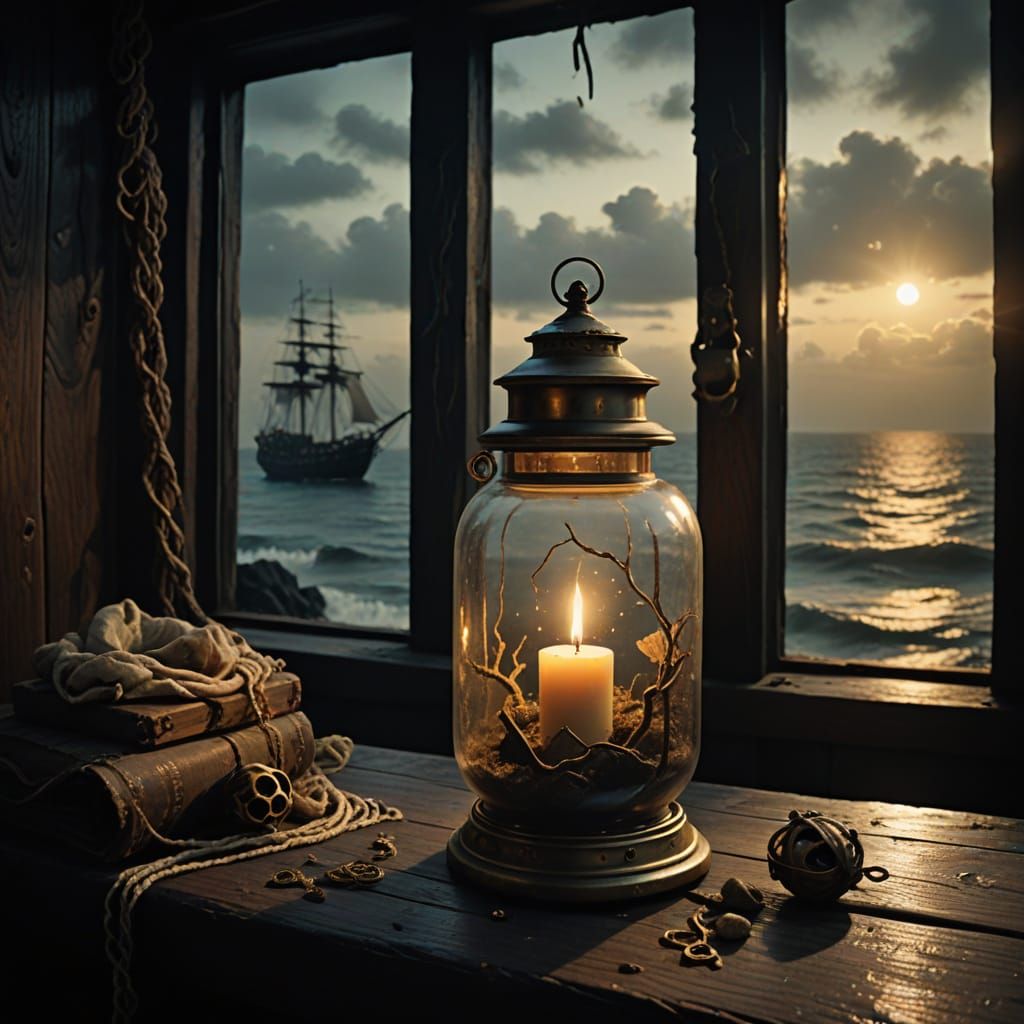 Mysterious Glass Jar Illuminated by Lantern Light