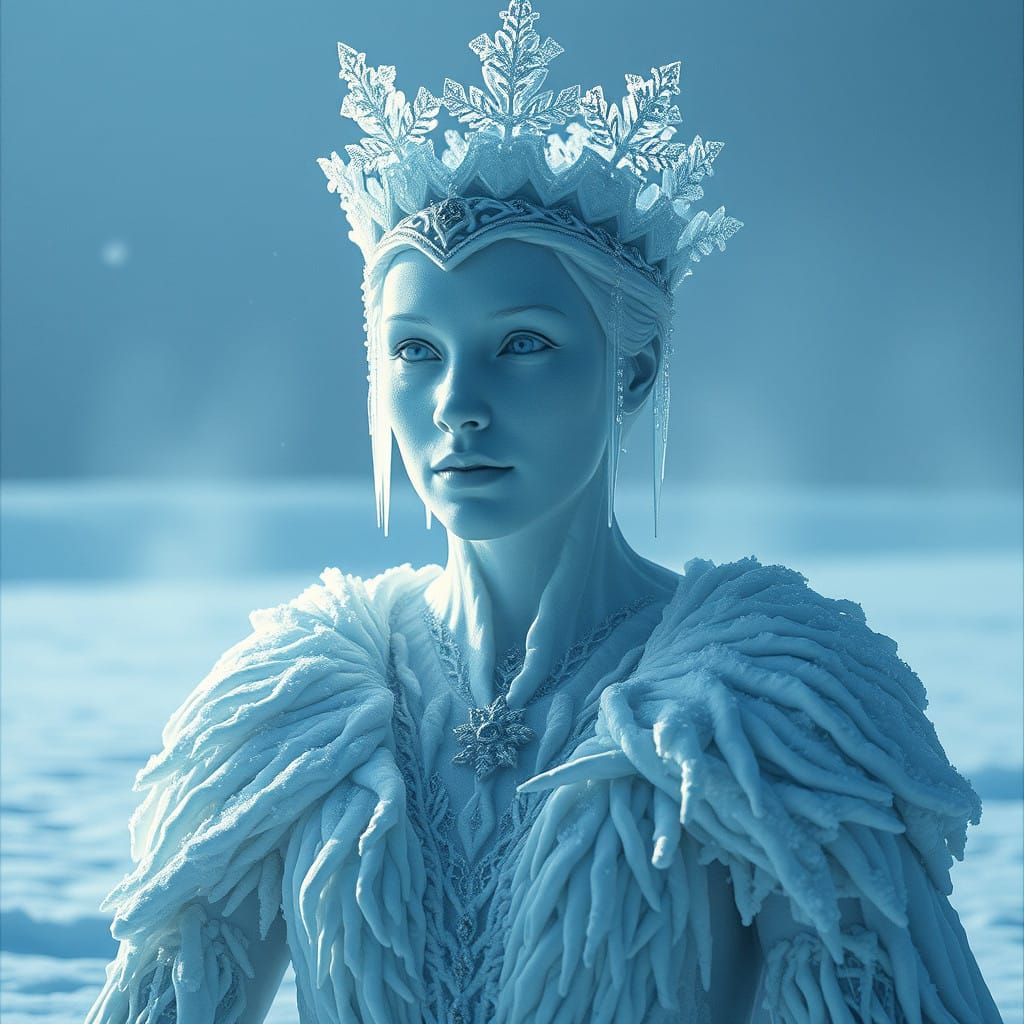 Realistic Snow Queen Figure Made of Ice and Snow