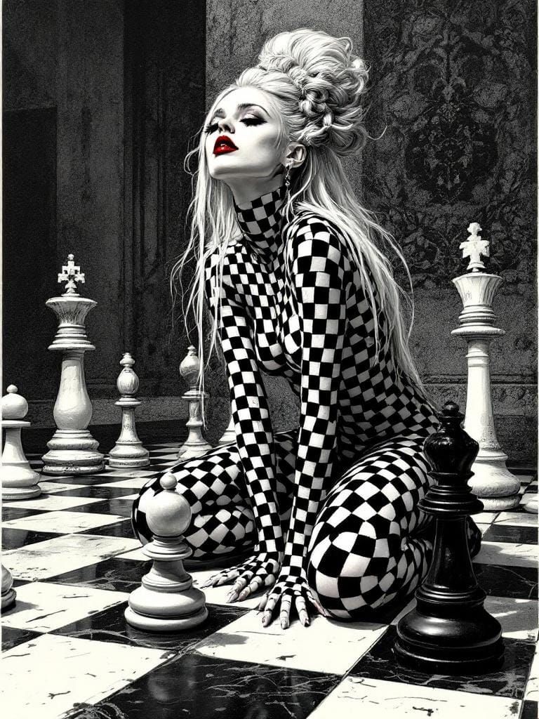 Gothic Chess Figure in Pen and Ink Style