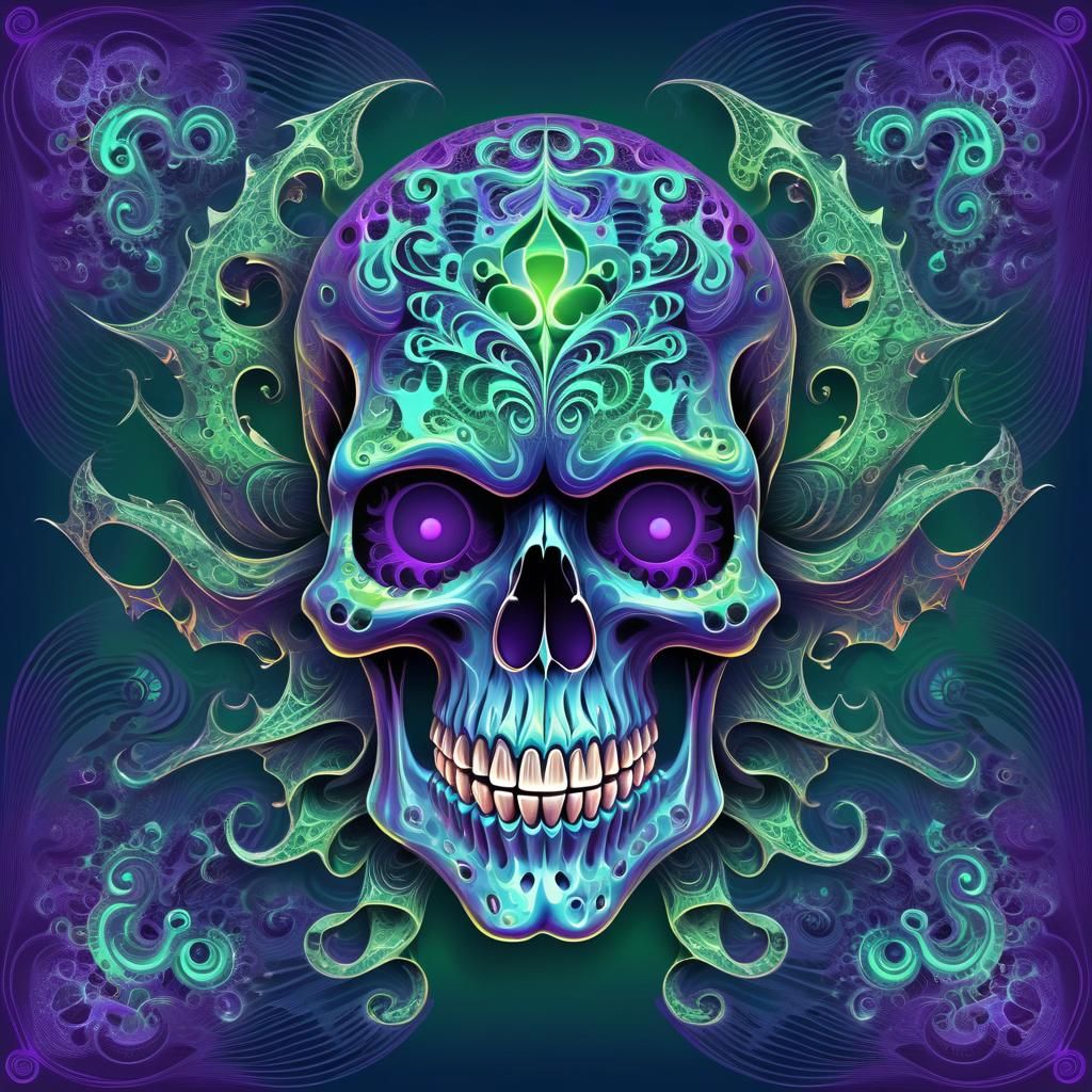 Flaming Blue Ghost Skull Pirate with Purple Eyes