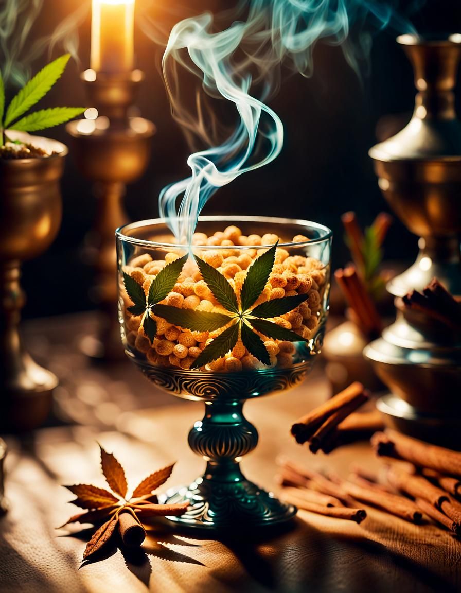 Mystical Chalice with Sacred Plants: Dreamlike Still Life