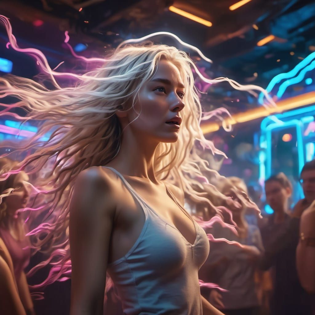 Ethereal Disco Queen in Neon Nightclub