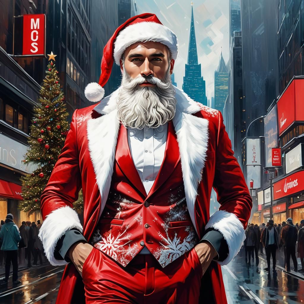 Fashionable Santa Claus Portrait in Oil Painting Style