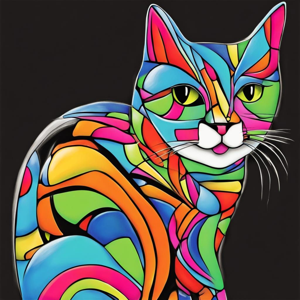 Surrealist Feline Portrait in Oil Painting Style