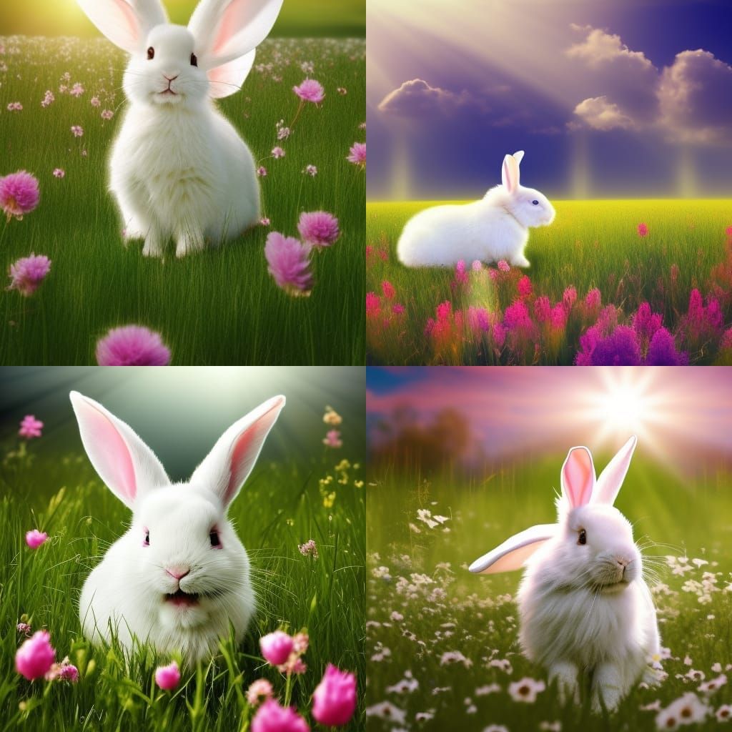 Angelic White Rabbit in a Flowery Field