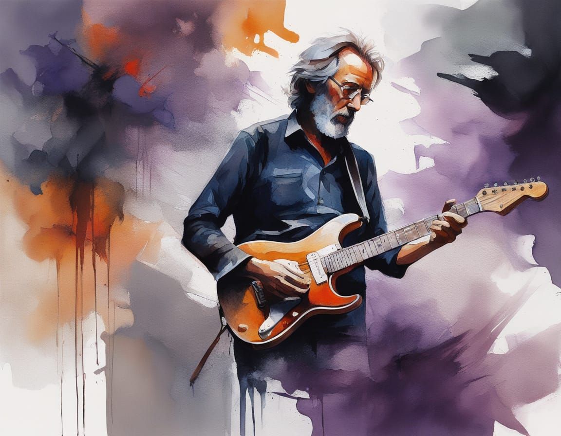 Eric Clapton Rocks Out with Electric Guitar in Vibrant Digit...