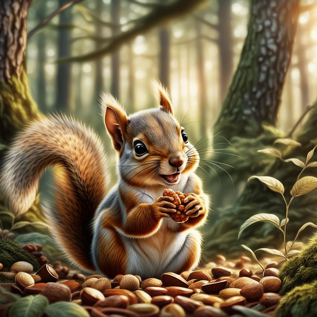 Whimsical Squirrel Portrait in Forest Sunlight