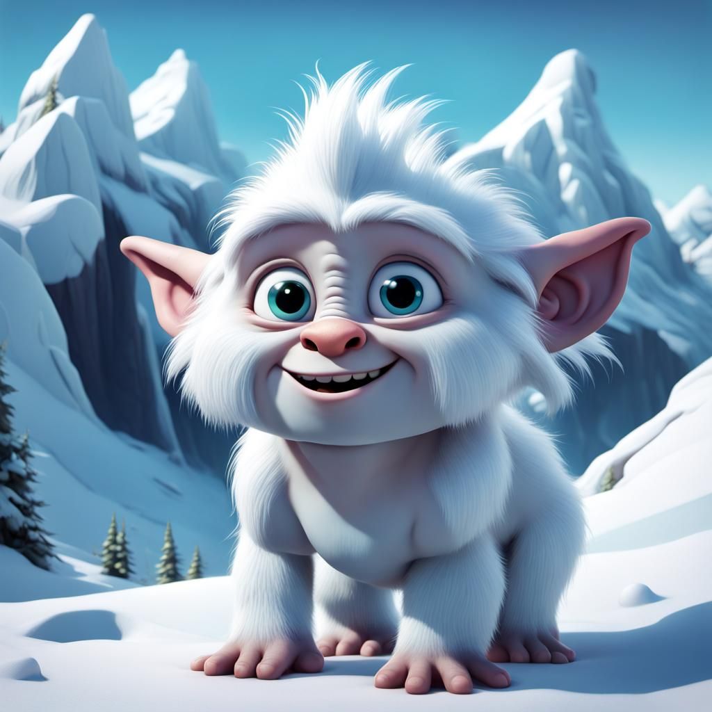 Cute White Yeti Cub in Cartoon Style