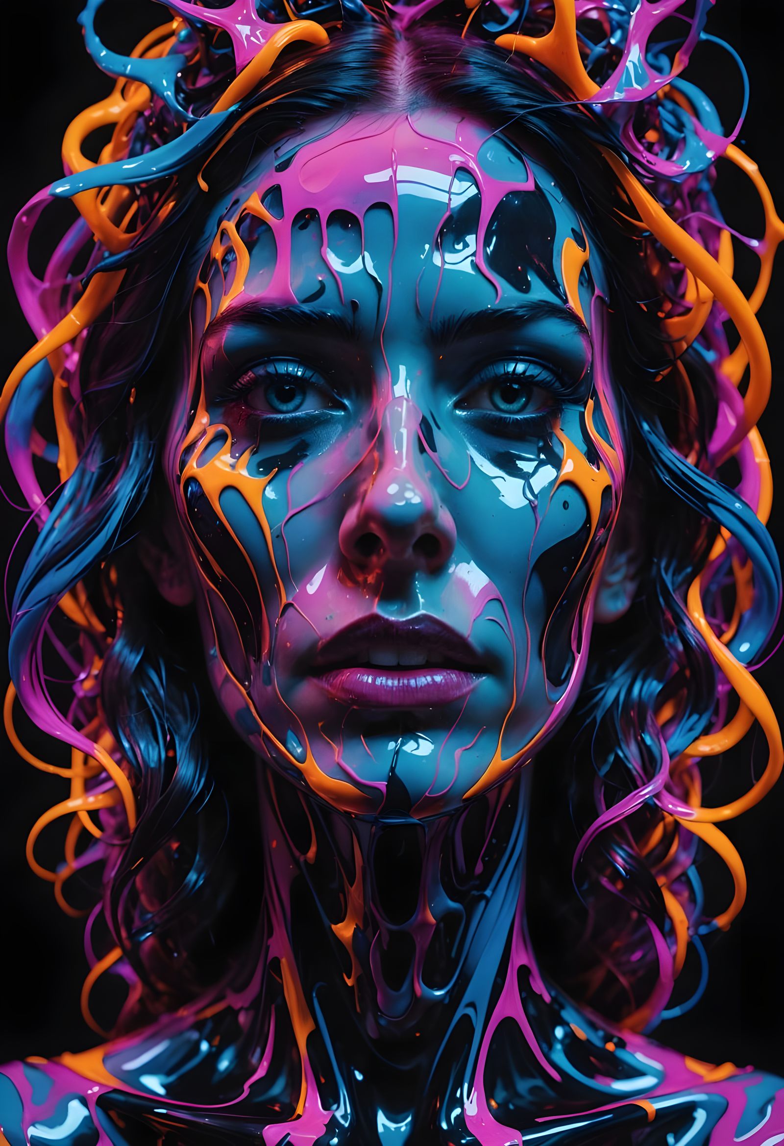 Macabre Neon Portrait in Grimdark Art Style