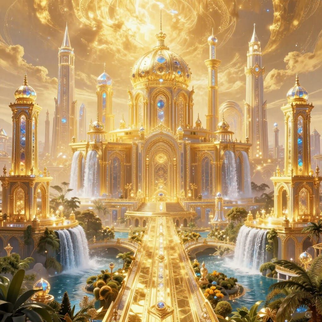 Celestial City of Crystal and Gold in Ethereal Light