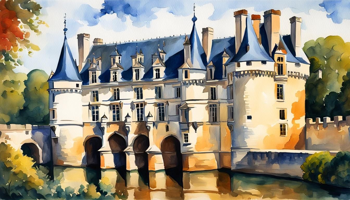 Chateau de Chenonceau in Gouache Style